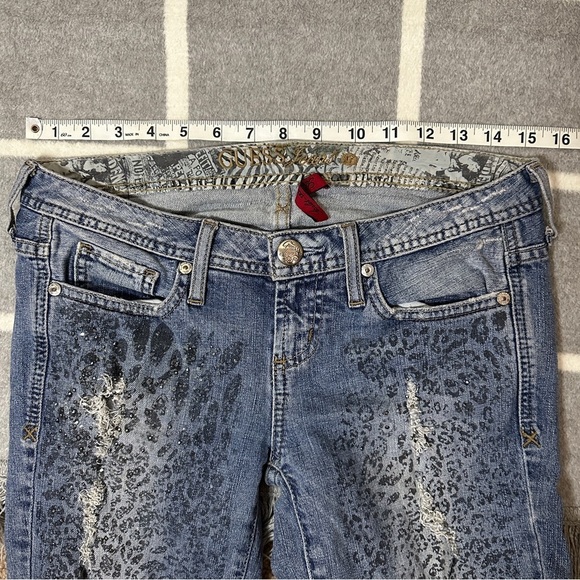 VINTAGE GUESS Scarlet Skinny Leg Bedazzle Y2K Low Rise Hip Hugger Denim Jeans 27 - Picture 11 of 16